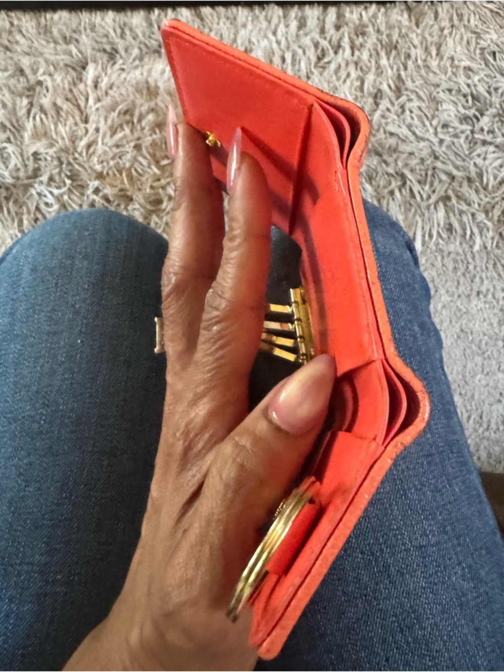 MCM Colorblock Trifold Key Pouch Wallet in Orange, Pink and Cognac/Beige - Picture 11 of 13